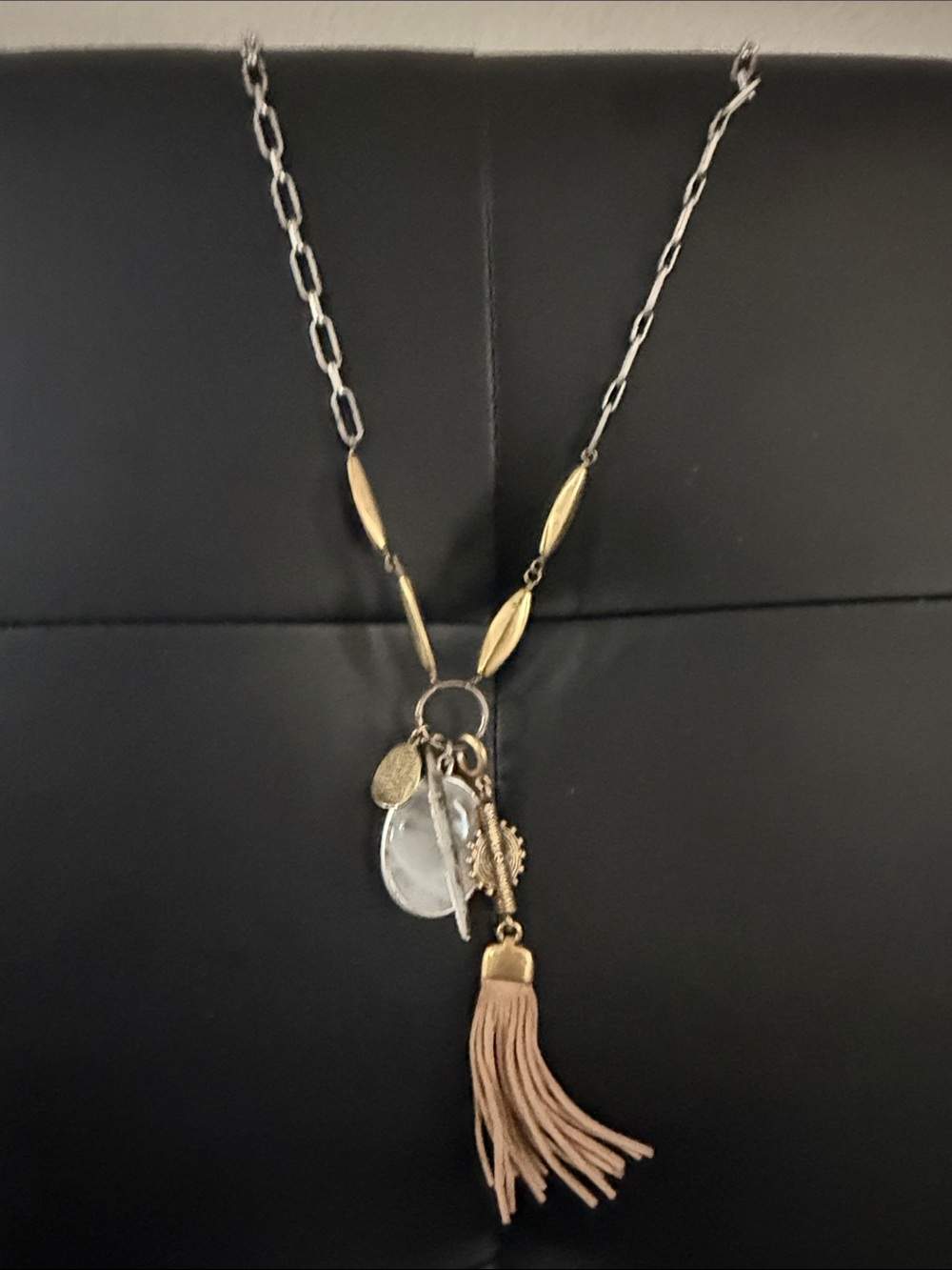 Gold and Beige Tassel Pendant Necklace - Women Jewelry